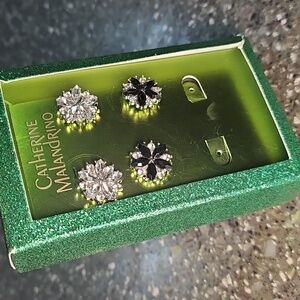 Catherine Malandrino Black and Silver Floral Earrings M5